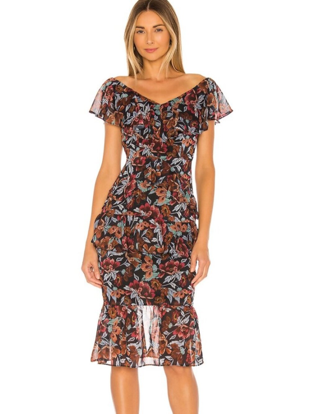 Majorelle Tina Floral Tiered Midi Dress Sorority Pref Round S Like New